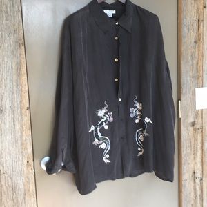 3X Citron silk dragons tunic-blouse